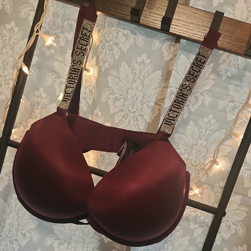 Elegant Burgundy Bra with Rhinestone Straps